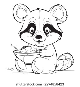 Red panda  ,Black and white coloring pages for kids, simple lines, cartoon style, happy, cute, funny, animal in the world