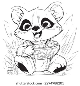 Red panda  ,Black and white coloring pages for kids, simple lines, cartoon style, happy, cute, funny, animal in the world