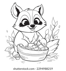 Red panda  ,Black and white coloring pages for kids, simple lines, cartoon style, happy, cute, funny, animal in the world