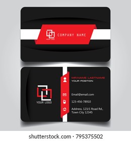 Red Black and White creative modern name card and business card with horizontal standard size vector illustration template.