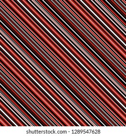 With Red, Black and White Diagonal Parallel Stripes. Stripe Seamless Vector Pattern. Illustration Abstract Background