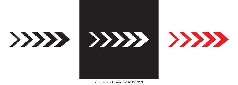 Red, black and white  Dynamic arrow symbol. Vector for websites, mobile interfaces, presentations, banner, visual branding etc. Vector illustration. isolated on white and black background. EPS 10