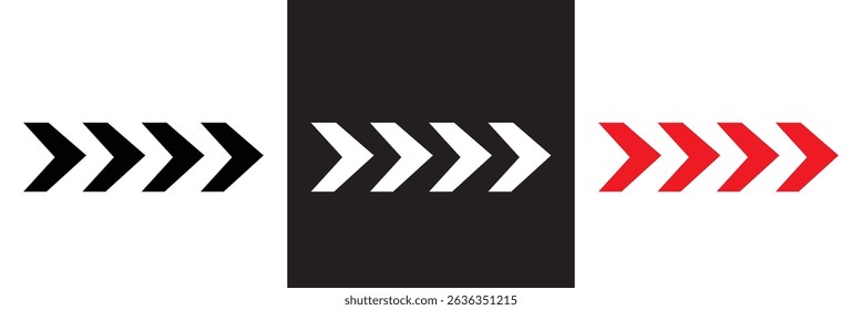 Red, black and white  Dynamic arrow symbol. Vector for websites, mobile interfaces, presentations, banner, visual branding etc. Vector illustration. isolated on white and black background. EPS 10