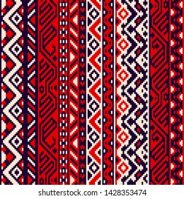 Red black and white ethnic striped geometric seamless pattern, vector