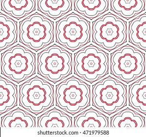 Red, Black and white. Floral seamless pattern in execution. Vector. For holiday cards design, fashion design, interior design, graphic arts