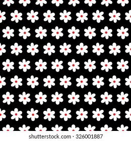 red, black & white flowers pattern, seamless texture background