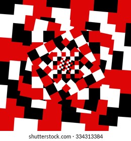 Red, black and white geometric background.  concentric pattern of colorful squares