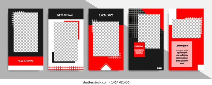 Red, Black And White Geometric Line Frame Banner Template For Social Media Story / Stories Post. Photo Product Catalog For Promotion And Display. Vector Illustration