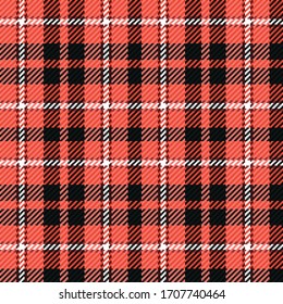 Red, black and white gingham cloth background with fabric texture. Lumberjack flannel shirt textures. Seamless tartan tiles. Suits for covers, packaging and gift wrap. No gradient. No transparent.
