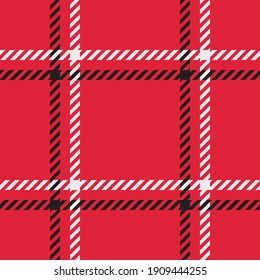 Red, black and white grid plaid. Seamless vector check pattern suitable for fashion or interiors