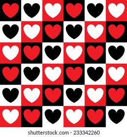 Red, black, white heart in the squares.