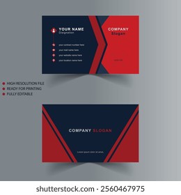 Red Black and White minimalist business card with front and back print-ready file