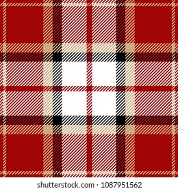 Red, black and white tartan plaid Scottish pattern