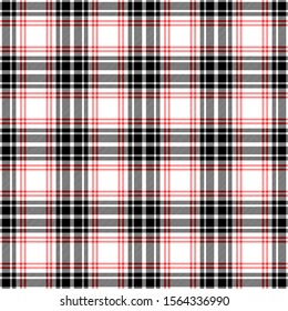 Red, black and white tartan plaid. Madras textile pattern.