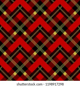 Red black and white tartan traditional fabric seamless pattern, vector