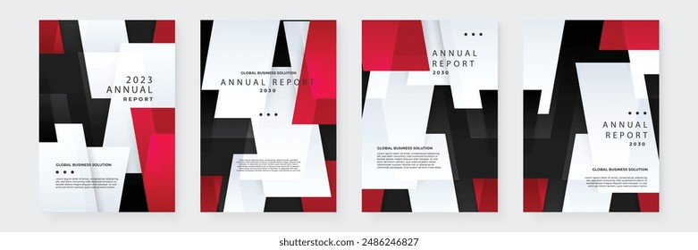 Red black and white vector modern business corporate annual report template with geometric shape for brochure, magazine, poster, business presentation, portfolio, flyer, banner, website