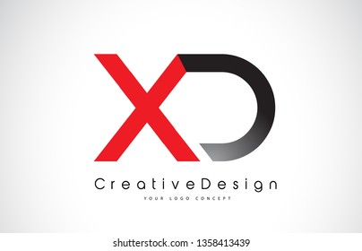 Red and Black XD X D Letter Logo Design in Black Colors. Creative Modern Letters Vector Icon Logo Illustration.
