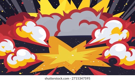 Roter, schwarzer und gelber amerikanischer Comic-Stil Pop-Shock-Rauch Hintergrund illustration_16:9