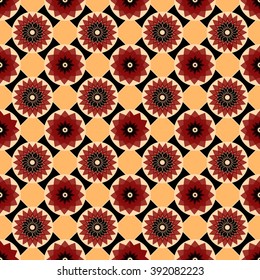 Red, black and yellow vector seamless abstract floral vintage texture. Vector illustration