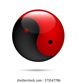 red and black Yin Yang on white
