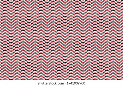 Red and black zig-zag repeating pattern made from shaped blocks and outlines against a white background, vector illustration