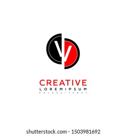 red and black zipped circle connection V logo letter isolated with white background design concept