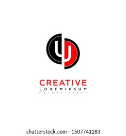 red and black zipped circle connection U logo letter isolated with white background design concept