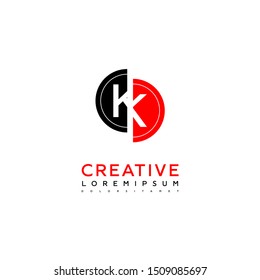 red and black zipped circle connection K logo letter isolated with white background design concept