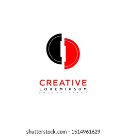 red and black zipped circle connection logo letter i isolated with white background design concept