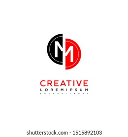 red and black zipped circle connection M logo letter isolated with white background design concept