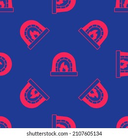 Red Blacksmith oven icon isolated seamless pattern on blue background.  Vector