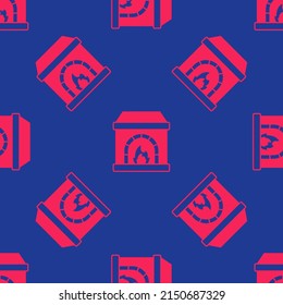 Red Blacksmith oven icon isolated seamless pattern on blue background.  Vector