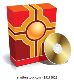 Red blank 3d box with CD, vector.