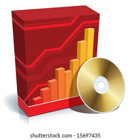 Red blank 3d box with a graph and CD.