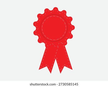 Roseta de fita de prêmio em branco vermelho com contorno tracejado para texto ou logotipo, símbolo clássico de conquista ou qualidade