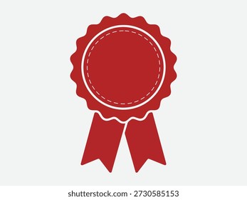 Roseta de cinta de premio en blanco rojo con contorno sólido, ideal para agregar texto personalizado, logotipo o sello oficial