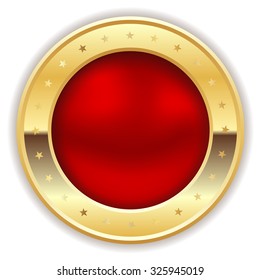Red blank badge with gold border on white background
