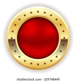 Red blank badge with gold border on white background