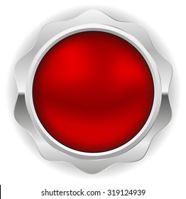 Red blank badge with silver border on white background