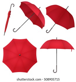Red blank classic round rain Umbrella. Photo Realistic Umbrella vector illustration