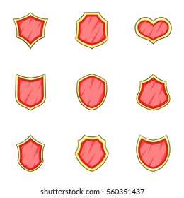 Red blank, classic shield icons set. Cartoon illustration of 9 red blank, classic shield vector icons for web