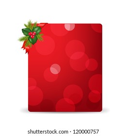 Red Blank Gift Tag And Holly Berry And Ribbon, Isolated On White Background With Gradient Mesh, Vector Illustration