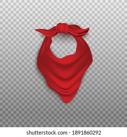 Rote, geknotete Bandana oder Halsschal realistische Vektorgrafik nach oben, einzeln auf transparentem Hintergrund. Mode-Accessoires im westlichen Stil.