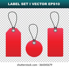 Red blank label templates on transparent background, vector eps10 illustration