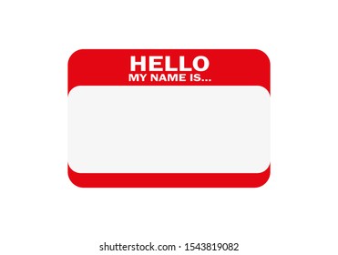 Red blank name tag sticker on white background