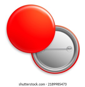 Red Blank Pin Button Mockup. Realistic Metal Badge
