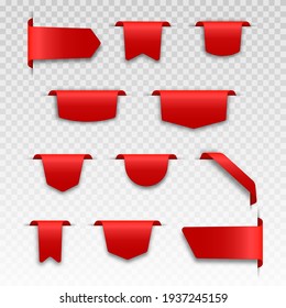 Red blank price label. Ribbons and sale banners set. 3d matted icon with transparent shadow.