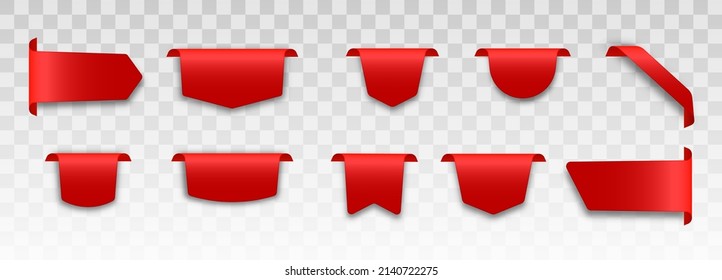 Red blank price label. Ribbons and sale banners set. 3d matted icon with transparent shadow.