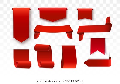 Red blank price tags, labels or badges. Ribbon banners for adwertising. Vector banners