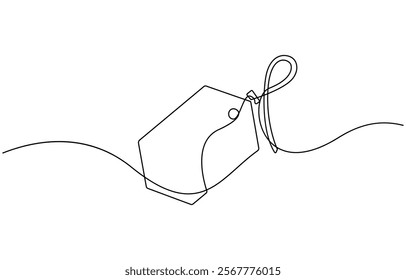 Red blank prize tag continuous one line drawing vector illustration, Sale label, one line art, continuous contour drawing,
